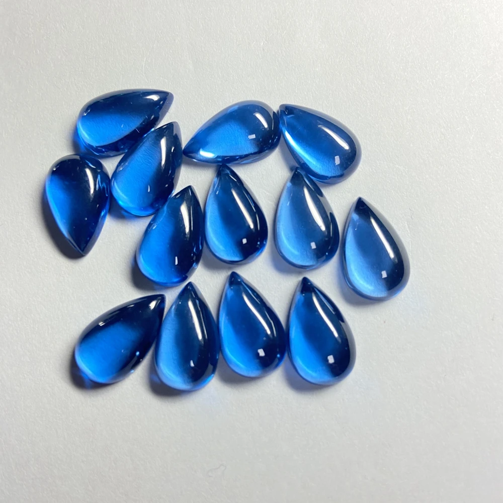 9*15Mm 2 Cái/túi 5.8cts Phòng Thí Nghiệm Topaz Xanh Flatback Cabochon Ngọc Hình Trái Lê Phong Thủy Đá Cho Trang Sức Thời Trang làm Cho