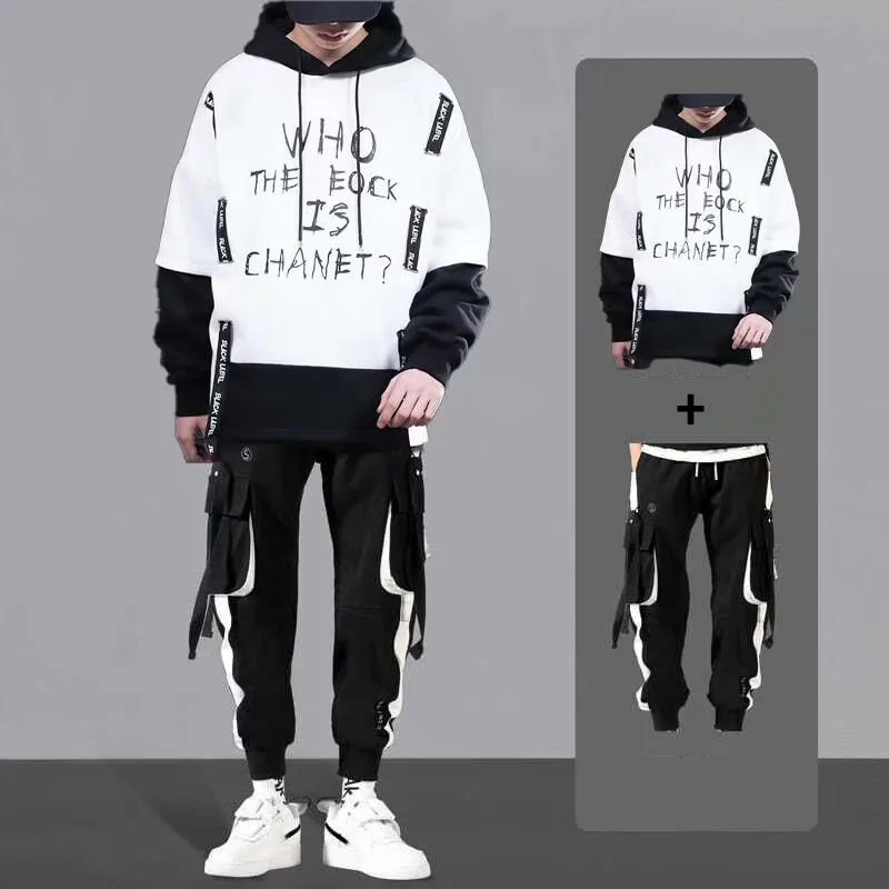 Spring Autumn Fashion Men\'s Sets Hip Hop Hooded Sweatshirt Men+Casual Jogger Elastic Waist Trousers Men Clothing Tracksuit Sets