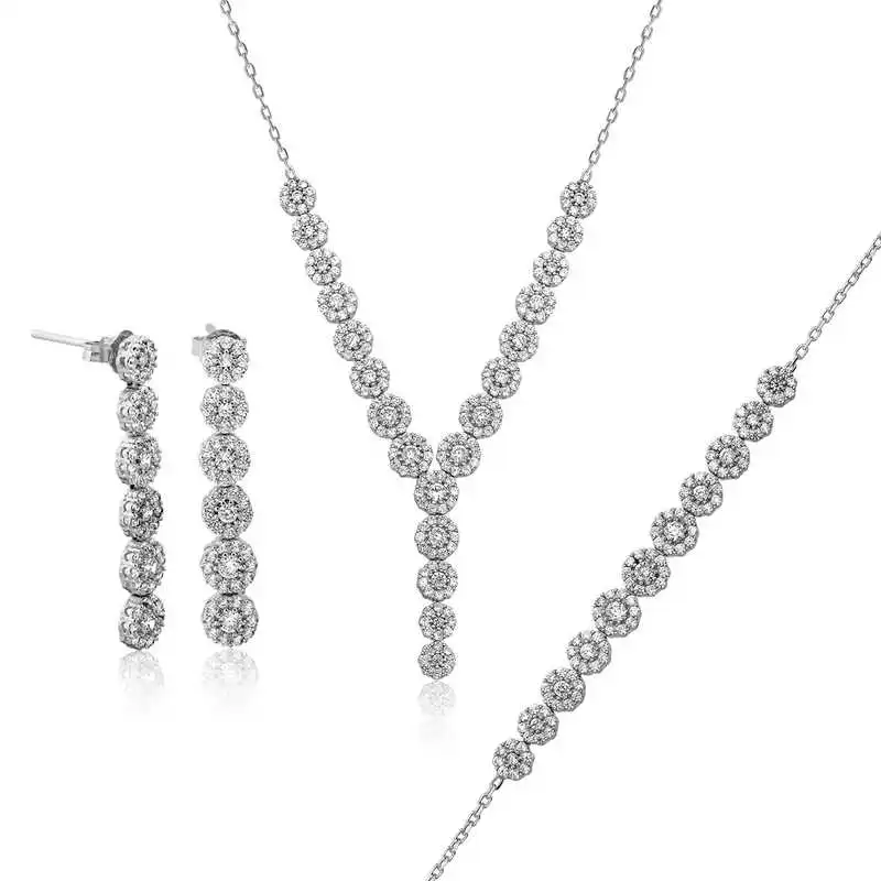 Silver White Cubic Zirconia Water Way Women 'S Set