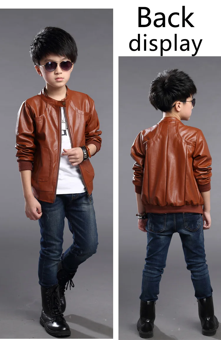 2025 Autumn Boys PU Leather Brown Jacket Coat Fashion Children