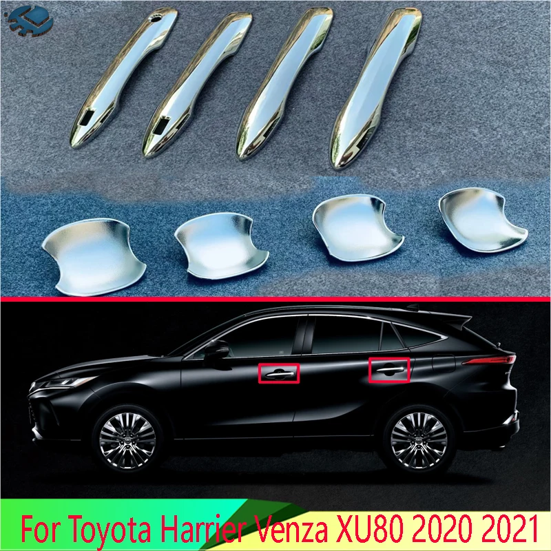 For Toyota Harrier Venza XU80 2020 2021 ABS Chrome Door Handle Bowl Cover Cup Cavity Trim Insert Catch Molding Garnish