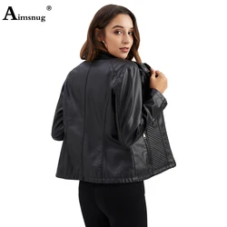 Plus Size 3xl Women Faux Pu Leather Jackets Autumn Long Sleeve Tops Outerwear Fashion Zipper Jacket Sexy Womens Clothing 2021