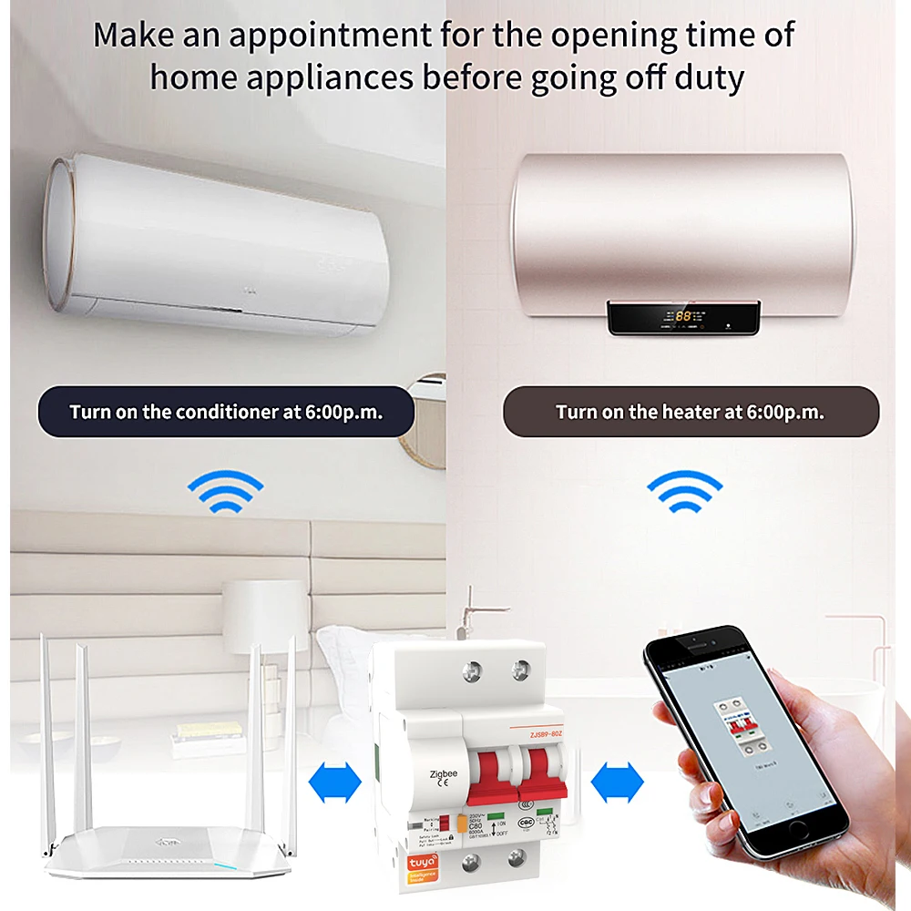 Imagem -06 - Disjuntor Inteligente Zigbee Interruptor Automático Sobrecarga Proteção Shortcircuit Compatível com Zigbee Mcb Alexa e Google 2p