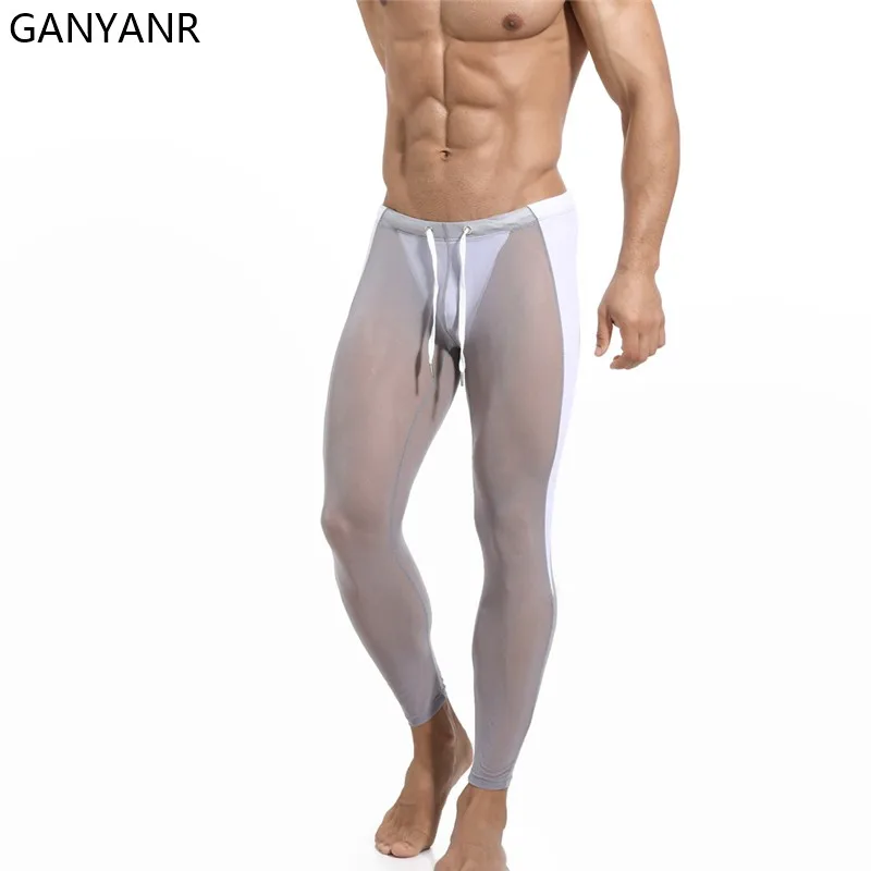 GANYANR Running Tights Men Compression Pants Sportswear Leggings Gym Fitness Basketball Yoga Track Long Dry Fit Funky Sexy Pouch