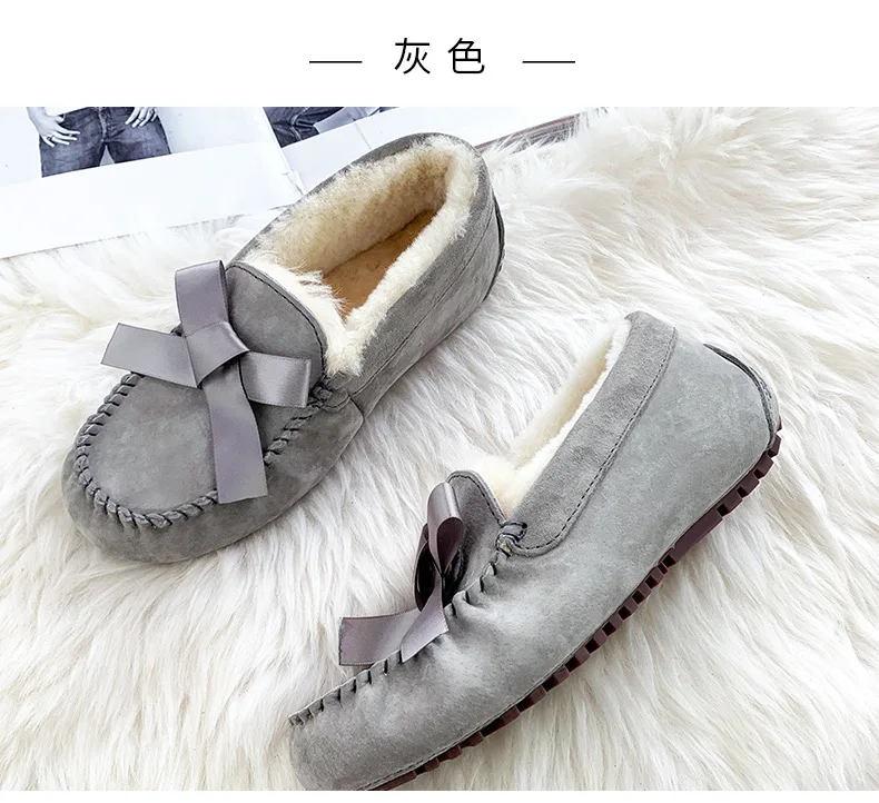 100% Genuine Leather waterproof women flat shoes comfortable winter warm natural fur snow shoes fashion non-slip women shoes