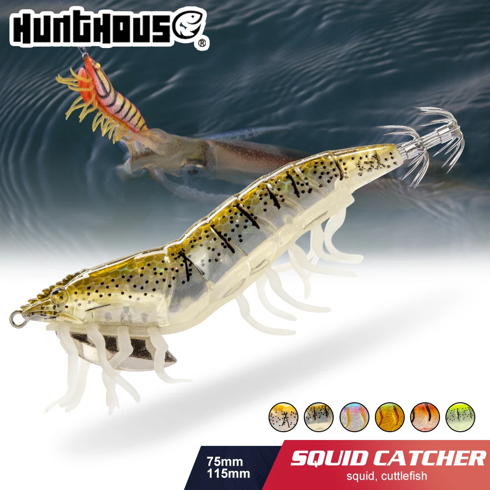 Hunthouse Fishing Squid Jigs 3D HYBRID SHRIMP EGI Lure 115&75mm 20&16g for Leurre Squid Egi Octopus Calamar Lure Cuttlefish Lure