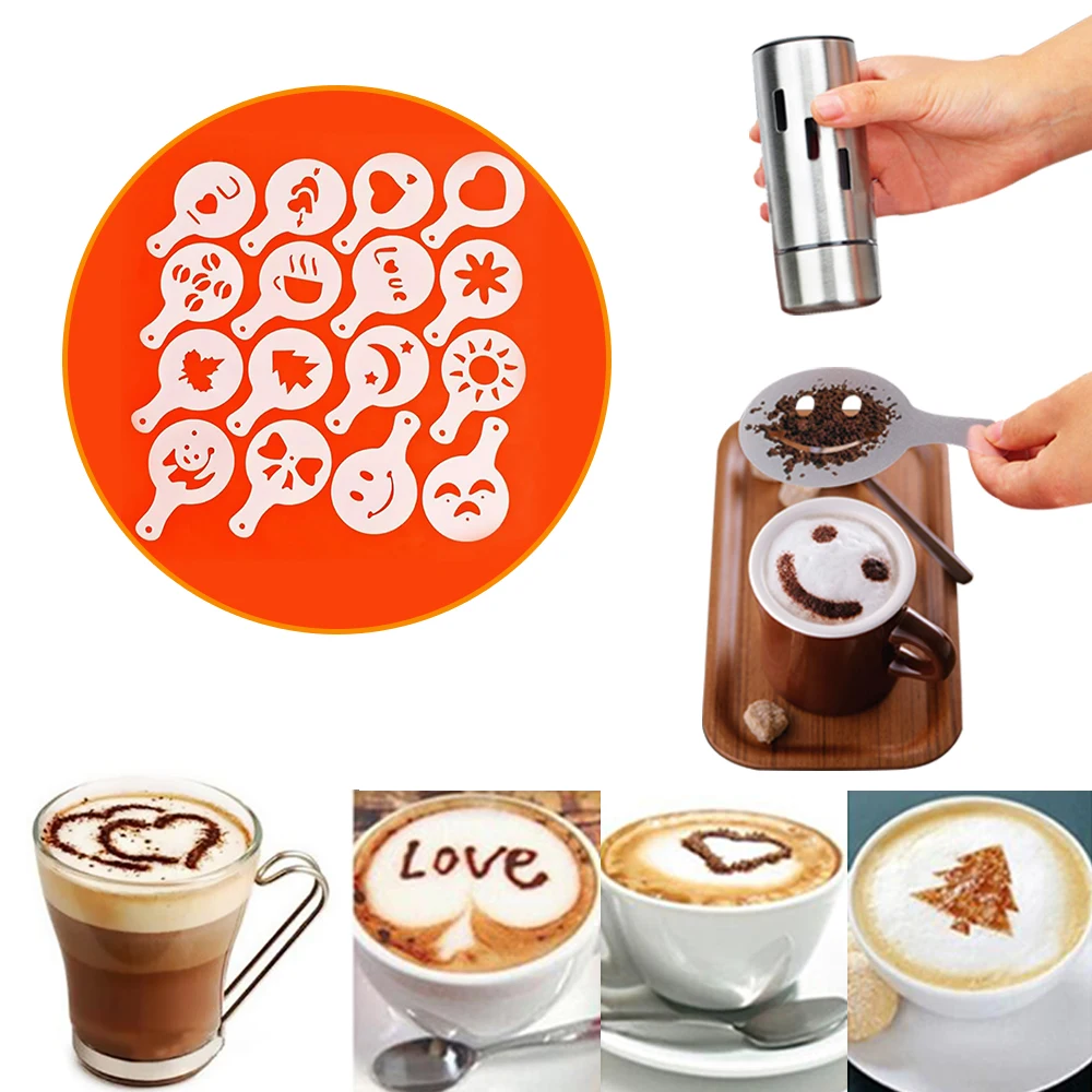 16pcs Plastic Fancy Coffee Printing Model Cafe Foam Spray Template Barista Stencils Decoration Tool