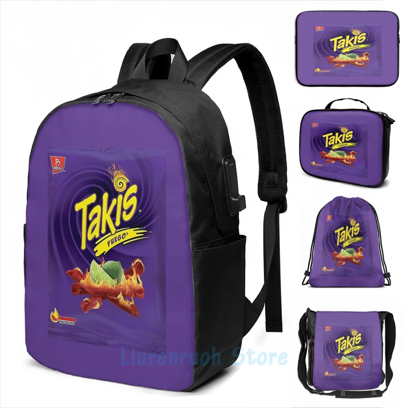 Funny Graphic print Takis USB Charge Backpack Men School Bags Women Bag Travel Laptop bag