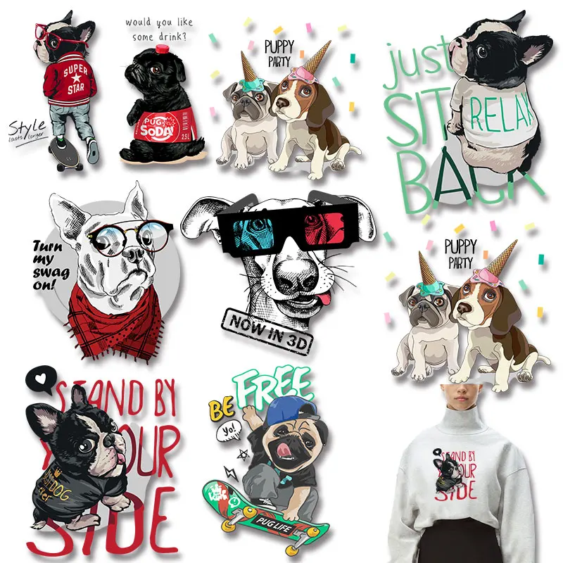 Fashion Dogs Heat Transfer PVC Patch Thermal Transfers Decals Patch Applique on Clothes Ironing stickers