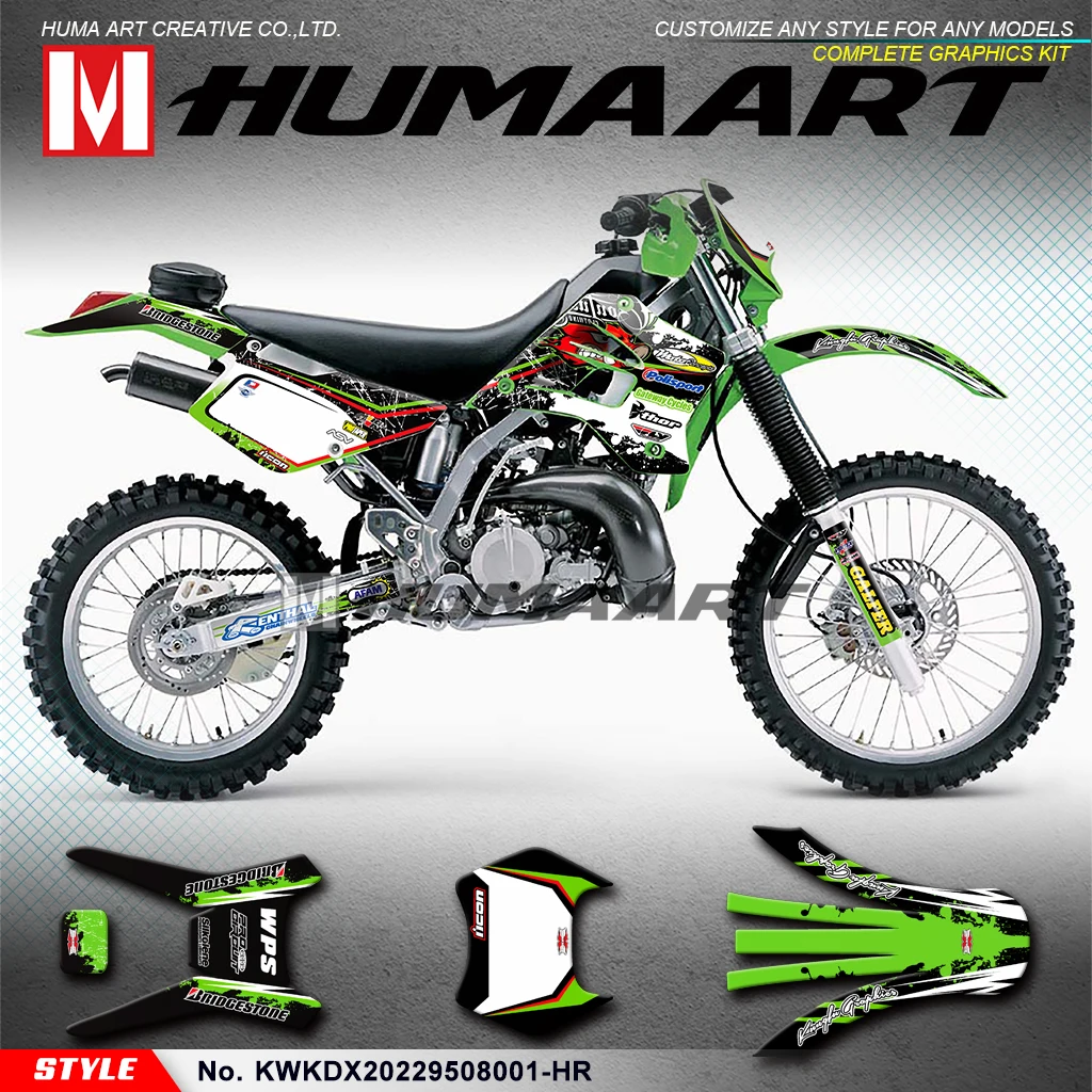 

HUMAART Motocross Stickers for Kawasaki KDX 200 220 1995 1996 1997 1998 1999 2000 2001 2002 to 2008, Green