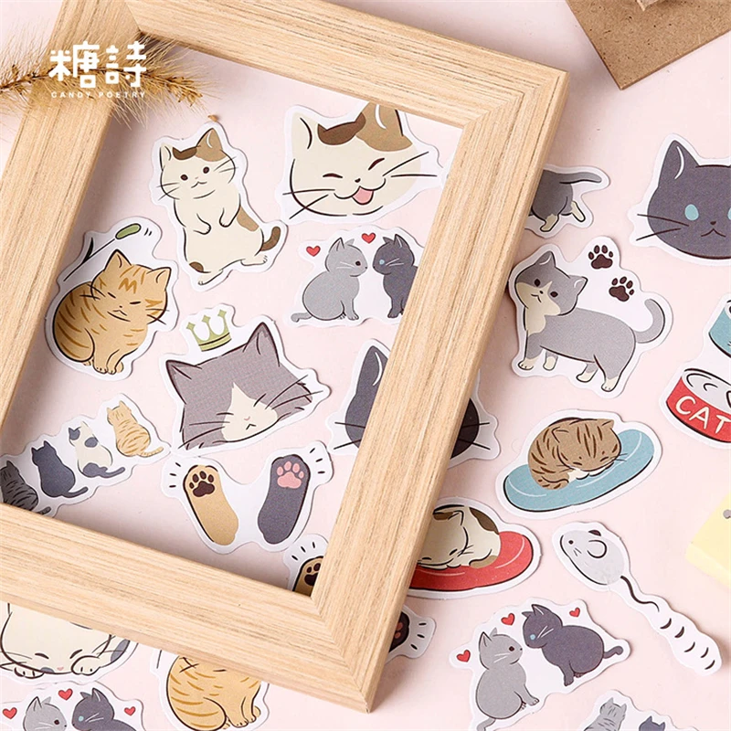 45pcs/box Playful Cats Cute Decorative Stickers Scrapbooking Stick Label Diary Journal Stickers Stationery Album Kawaii Stickers