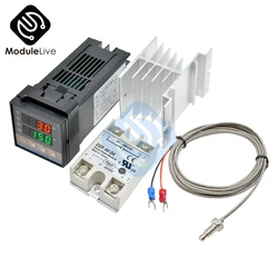 REX-C100 Digitale PID Regolatore di Temperatura di Temperatura del Termostato LCD Relè A Stato Solido Con K-Tipo Termocoppia Heaksink