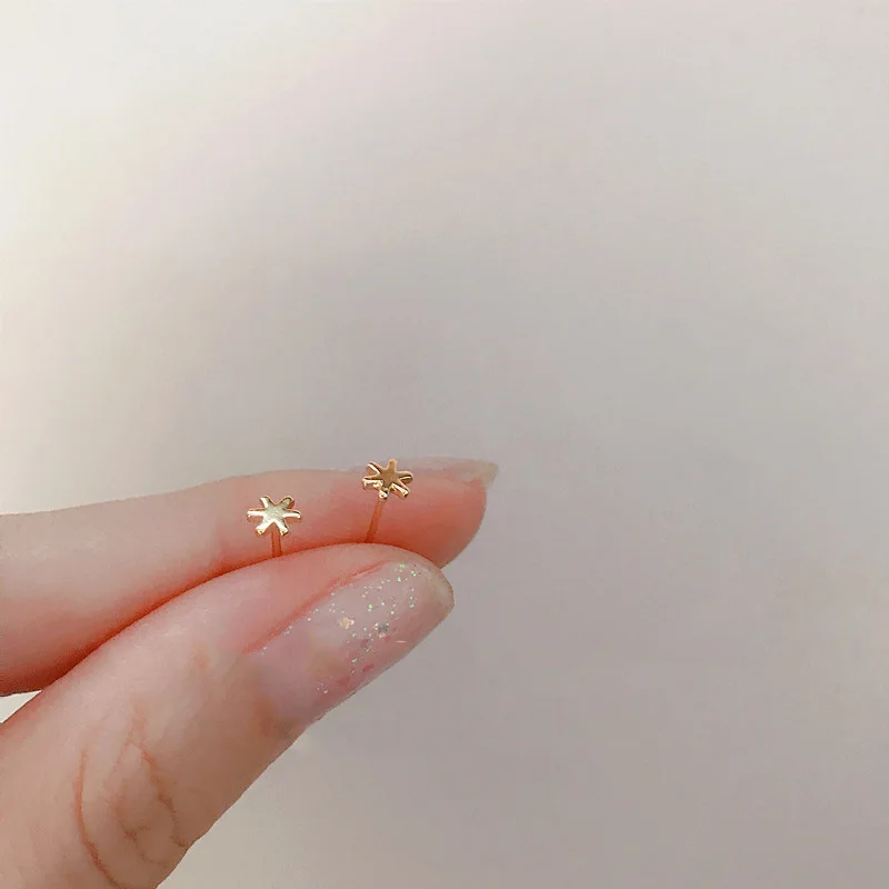 Snowflake Stud Earrings For Women New Trend Simple Small Six-Pointed Star Ear Partner Exquisite Female Jewelry Support Wholesale