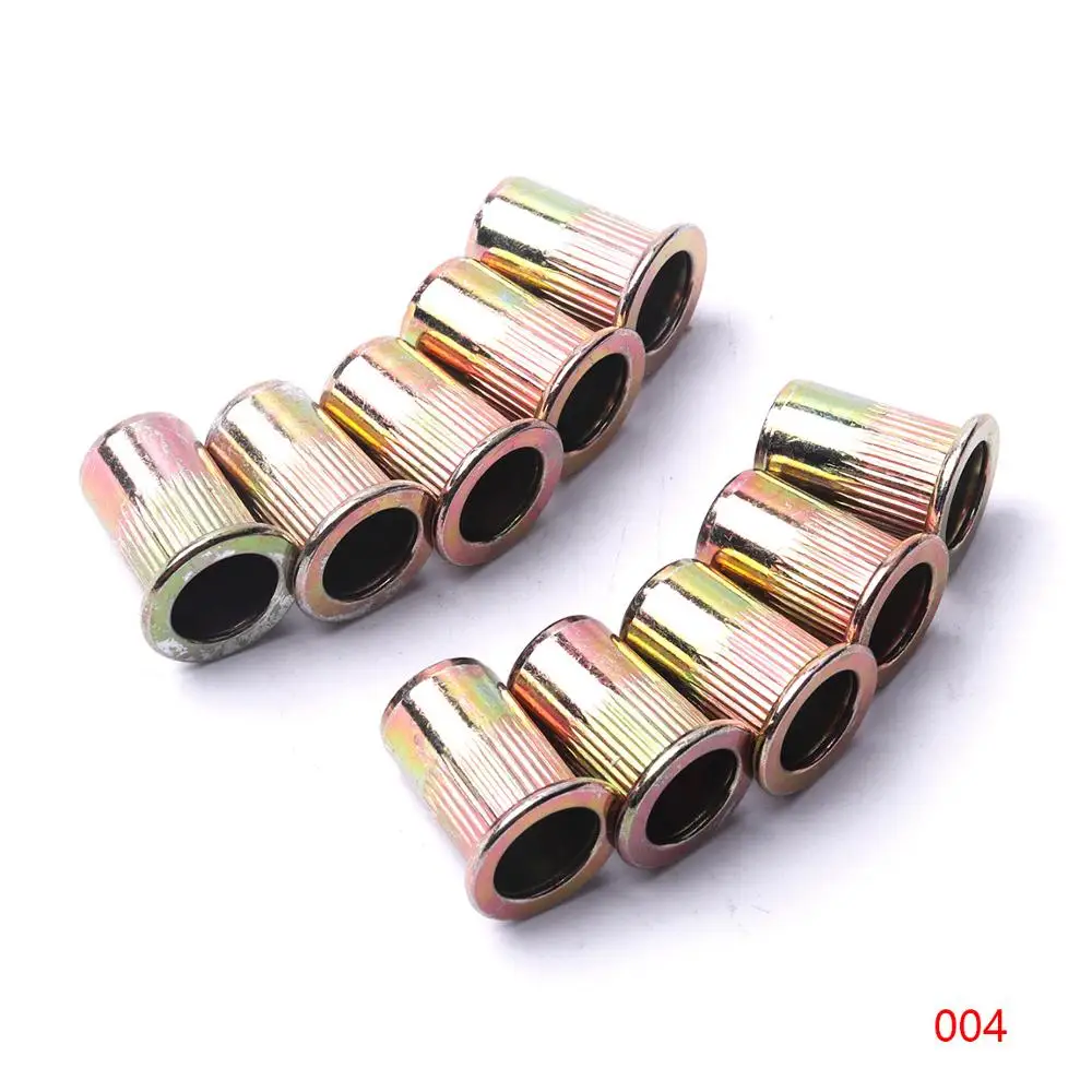 10 PCS Rivet Nuts Zinc Plated Carbon Steel Knurled Nuts M4 M5 M6 M8 M10 Flat Head Threaded Rivets for Hardware Fasteners Tools