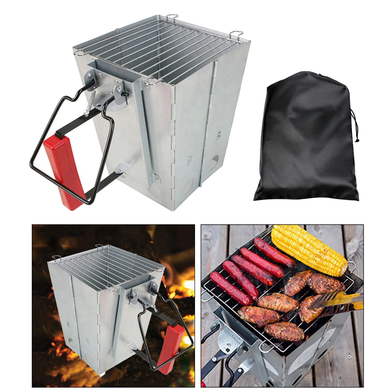 Charcoal Chimney Starter BBQ Accessory – Galvanised Iron Charcoal Starter, Collapsible, Easy to Assemble