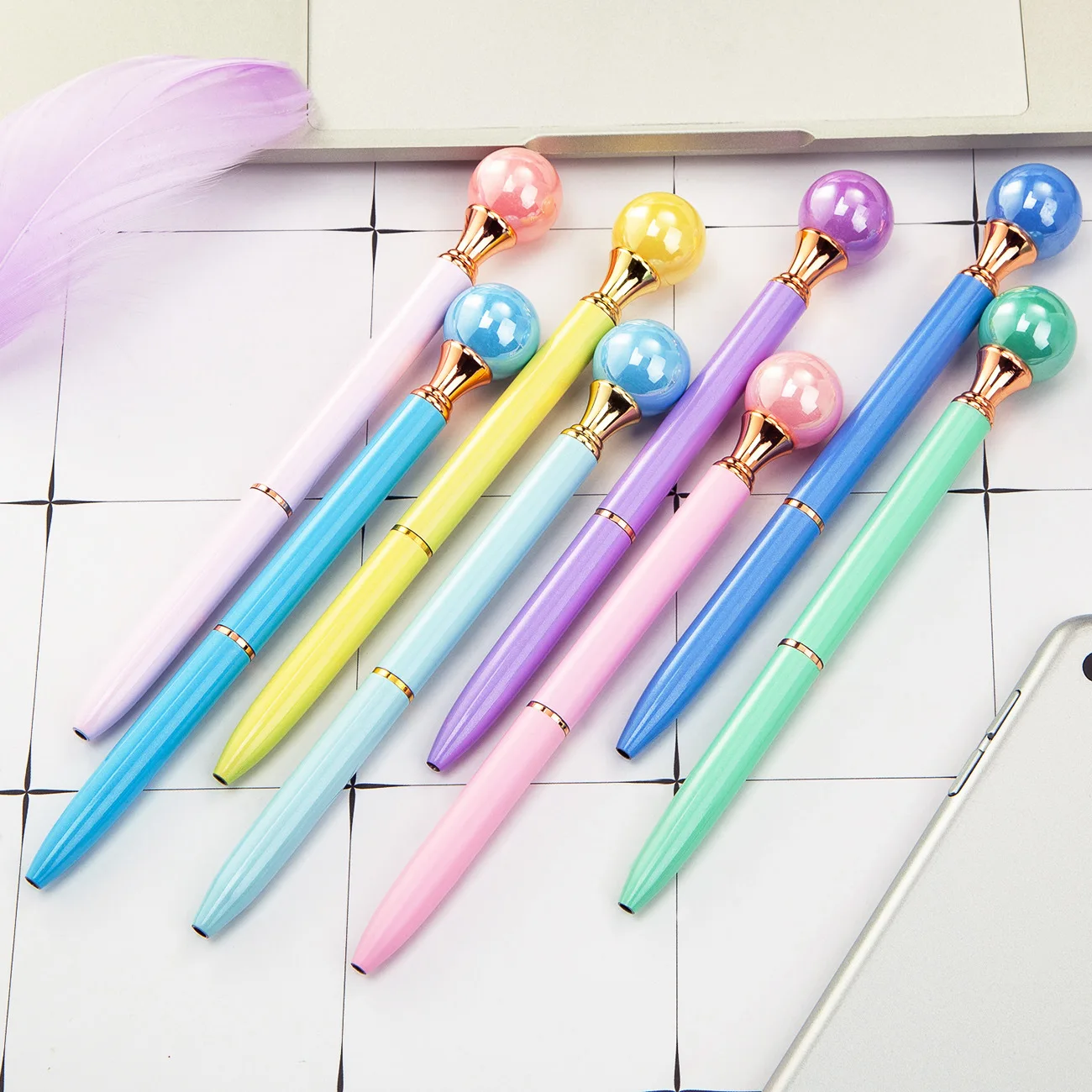 20PCS/lot Colorful Pearl metal Ballpoint pen 15 Colors Kawaii Queen's crutch BallPen For School Supplies boligrafos