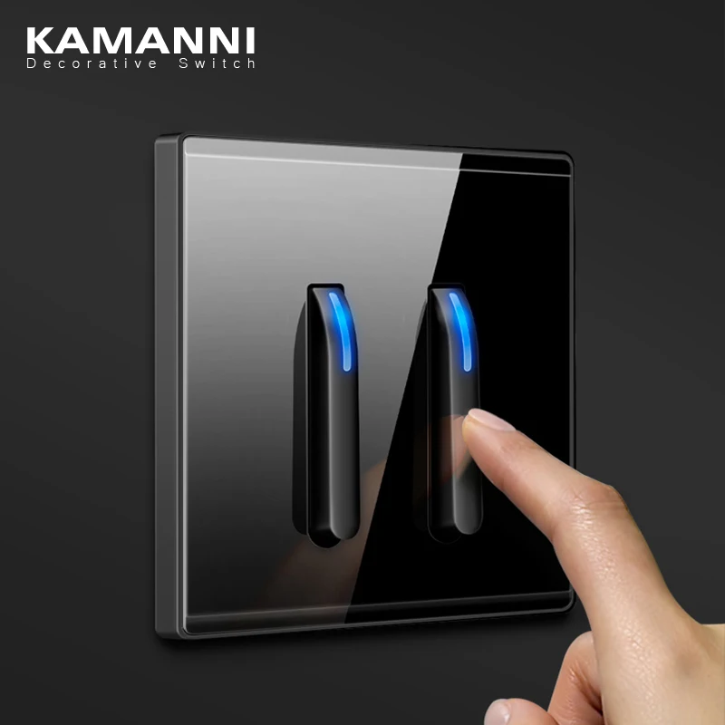 KAMANNI Luxury Light Switch LED Indicator Crystal Tempered Glass Piano Key Model Design Button Wall Switch And Socket With USB