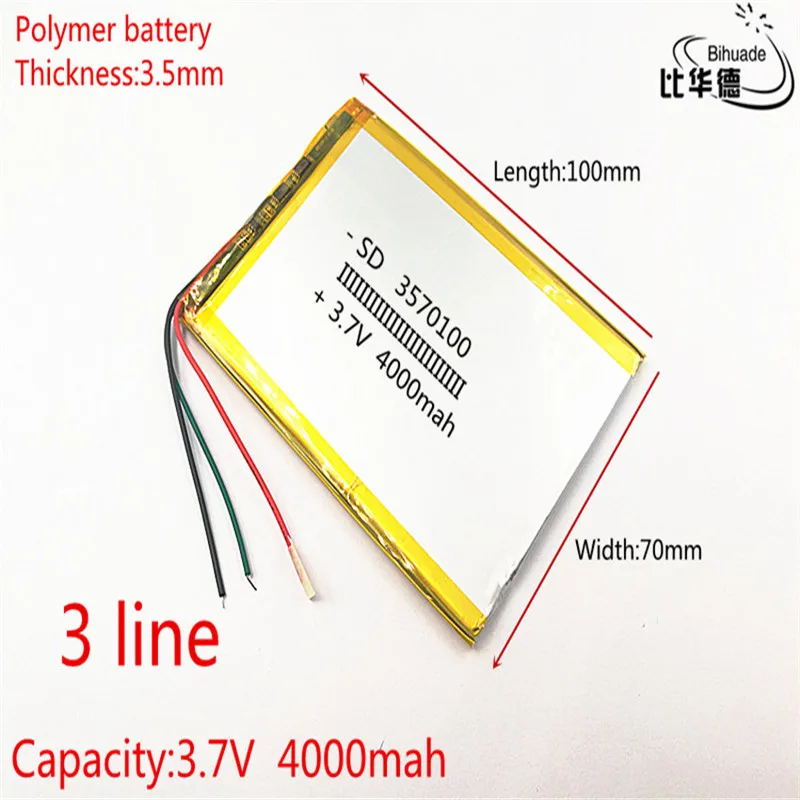 3 wire 3570100 3.7V 4000mAH polymer lithium ion battery Li-ion battery for tablet pc  7 inch 8 inch 9inch