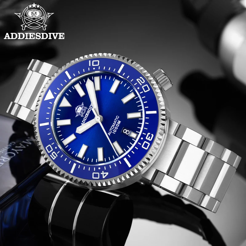 ADDIESDIVE Diver Watch Sapphire Glass NH35 Men\'s Watch Ice Hockey Dial Steel BGW9 Luminous 1000M Waterproof Automatic Wristwatch