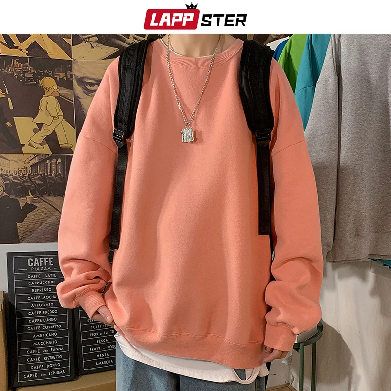 LAPPSTER Men Solid 7 Colors Harajuku Hoodies 2023 Mens Autumn Korean Fashions Oversized Sweatshirts Japanese Streetwear Clothes