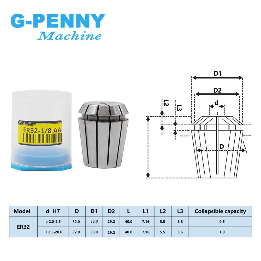 G-PENNY 1pcs ER32 Spring Collet Chuck Spindle Collet 0.015mm 2-3-4-5-6-7-8-9-10-11-12-13-14-15-16-17-18-19-20-6.35mm-12.7mm 1/2