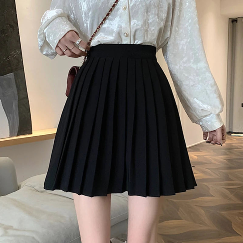 Feminino casual preppy mini saia senhoras verão moda coreano harajuku cintura alta a linha sólido plissado saias fino streetwear