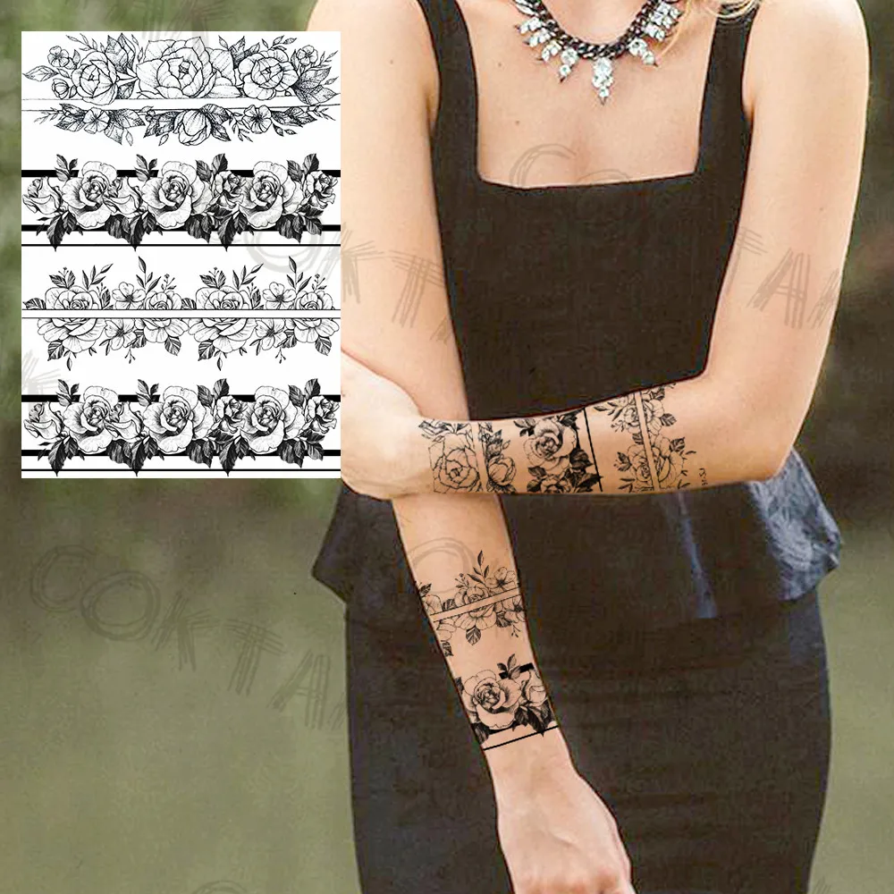 Sexy Black Henna Temporary Tattoos For Women Girls Body Art Decoration Fake Jewelry Chains Waterproof Mandala Flower Tatoos Kit