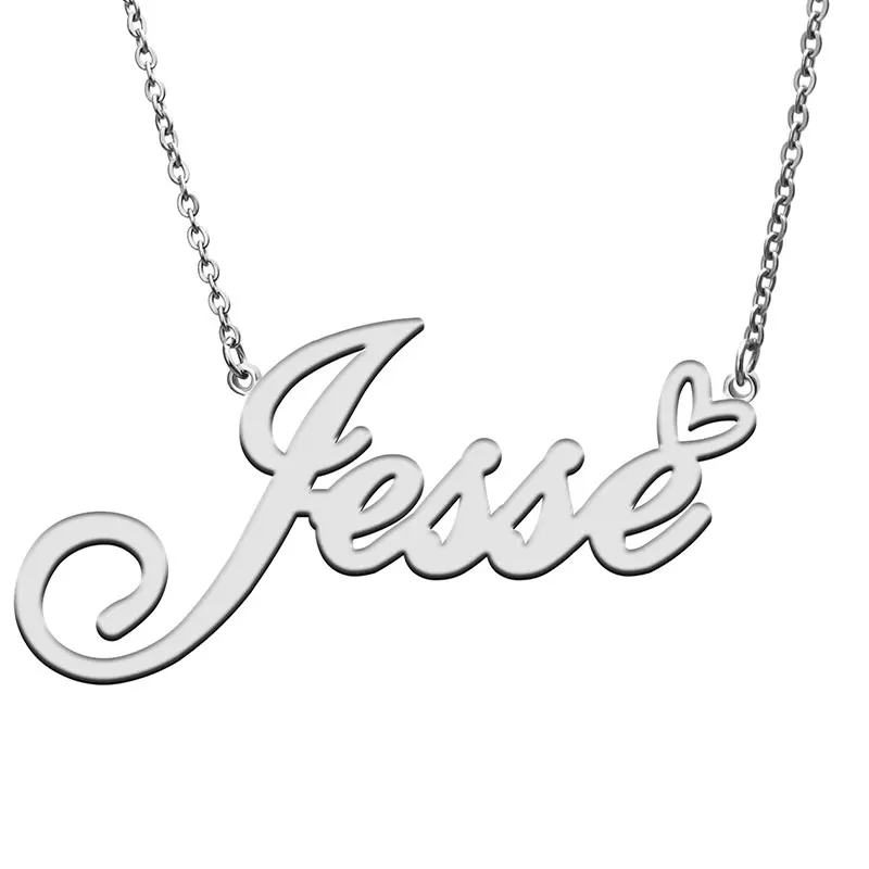 Jesse with Love Heart Name Necklace for Women Stainless Steel Jewelry Nameplate Pendant Femme Mother Child Girls Gift