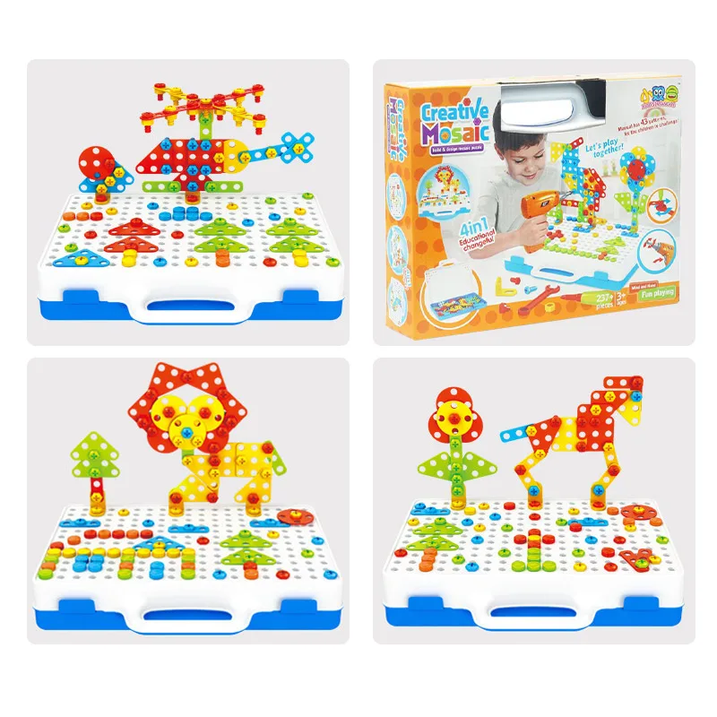 3D drilling Screw Creative Mosaic Puzzle Toys For Children Building Bricks City Technic Electric Drill Set Boys Educational Toys