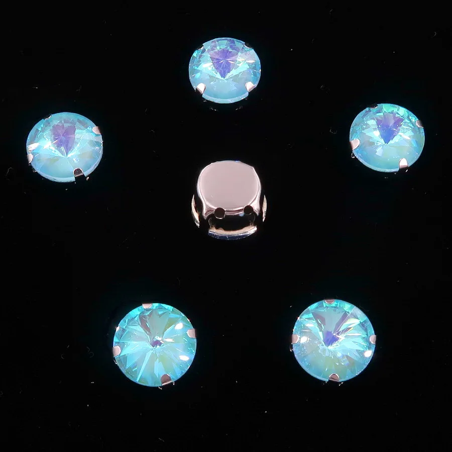 Rivoli runde silberne Krallenfassungen mit Glaskristallen in Regenbogenfarben, 8 mm, 10 mm, zum Aufnähen von Strasskristallen, Applikationen für Kleidung, DIY – Detail 17