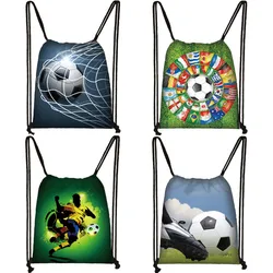 Footbally / Soccerly Print Backpack Men Canvas Travel Bag Teenager Boys Drawstring Bag Shoes Holder Kids Gift