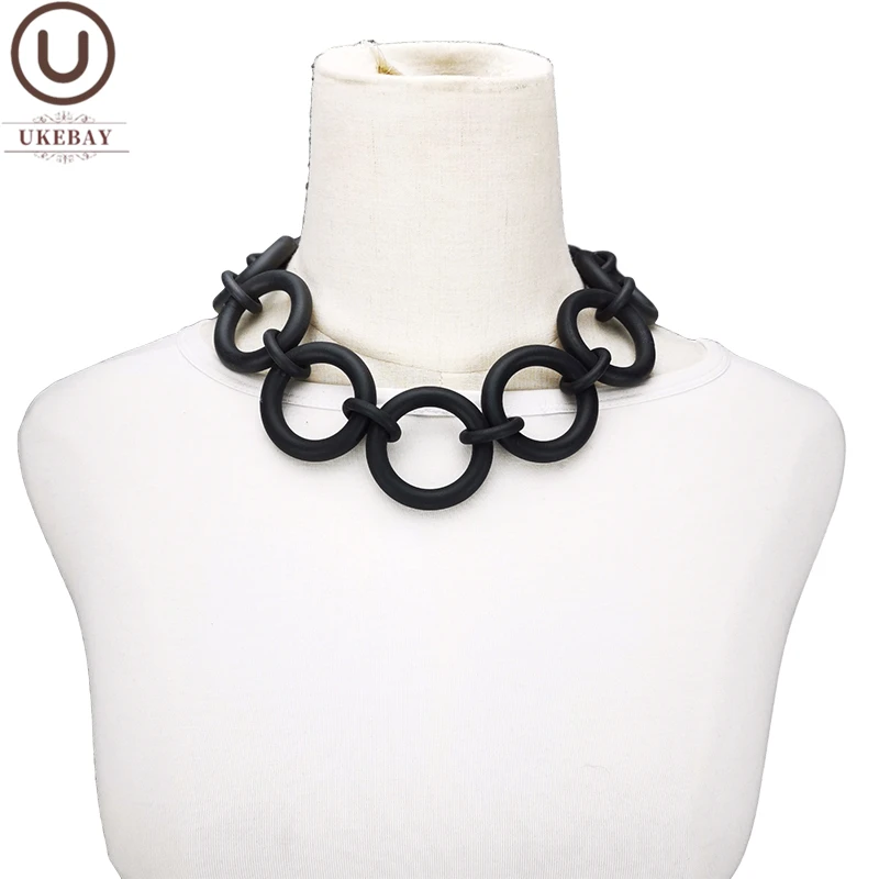 

UKEBAY New Handmade Choker Necklaces Black Sweater Chains For Women Vintage Clothing Jewelry Accessories Rubber Pendant Necklace