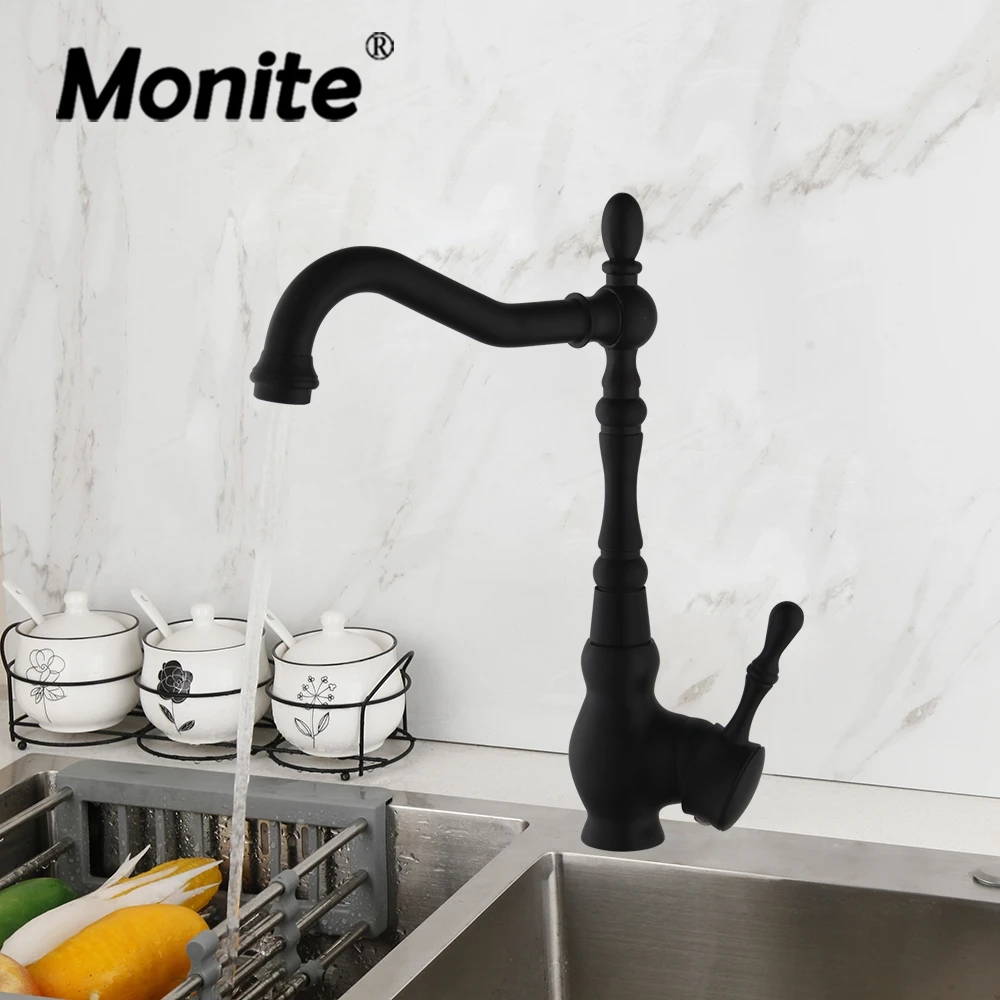 

Monite Matte Black Kitchen Faucet Water Tap Swivel Spout Kitchen Sink Basin Faucet Black Vessel Vanity Lavatory Faucet Mixer Tap