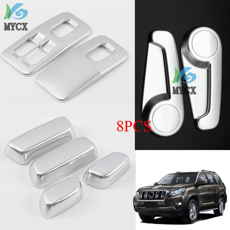 8PCS 2019 For Toyota LAND CRUISER PRADO 150 LC150 FJ150 Seat Adjust Switch Button Cover 1/3 Row ABS Chrome Sticker Car-Styling