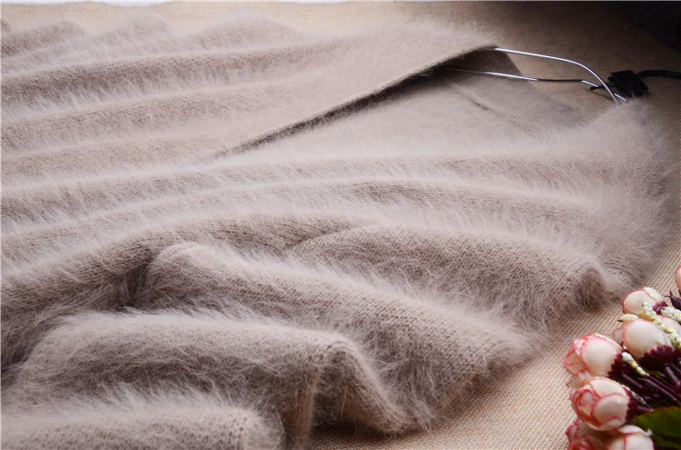 ladies women fashion hairy long mink cashmere knitted loose cardigans mantle angora rabbit hair winter jacket coat sweater pull