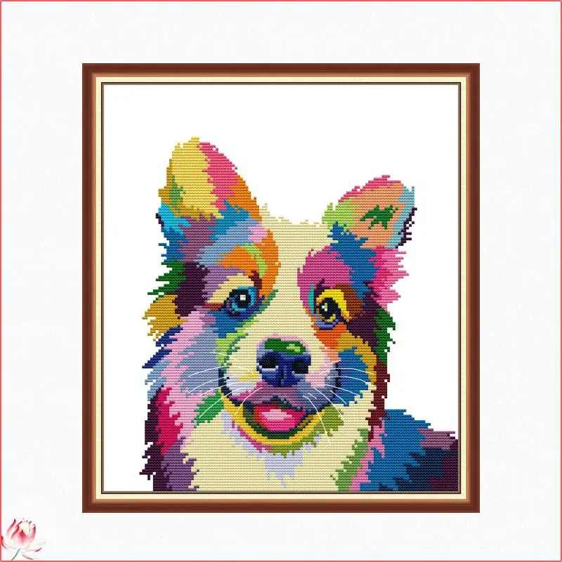 Art Color Dog Cross Stitch Kit 14ct 11ct Printed Fabric Animals Embroidery Kit DIY Handmade Needlework Home Decoration Craft