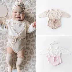 Mooie Hart Zuigeling Baby Meisje Gebreide Kleding Liefde Romper Jumpsuit Bodysuit Outfit Herfst Winter Wol Gebreide Trui Bodysuits