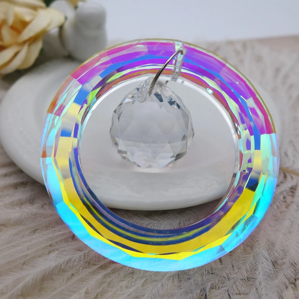 50MM Circle Suncatcher Window Crystal Prisms Lot DIY Raibow Pendants Glass Hanging  Ring Beads Windchimes Outdoor Garden 8PCS