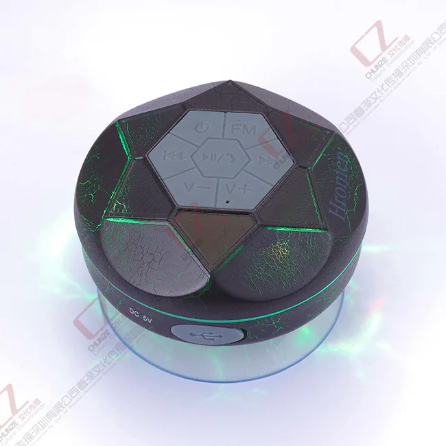 Wireless Shower Speaker, Diamond Shape Black Speaker With LED RGB Light, Fm Radio, 1000mAh,USB Charging, Night Lamp With Radio