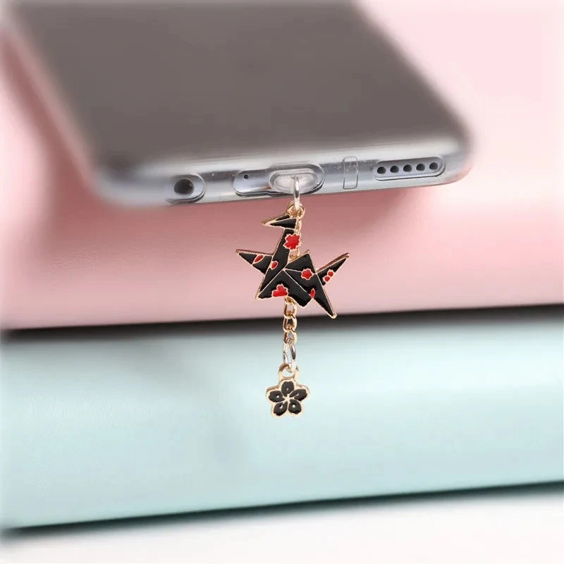 Cartoon Anti Dust Plug Charm Kawaii Anime Charge Port Plug Thousand Paper Cranes Mobile Phone Dust Plugs Cap Cute For iPhone