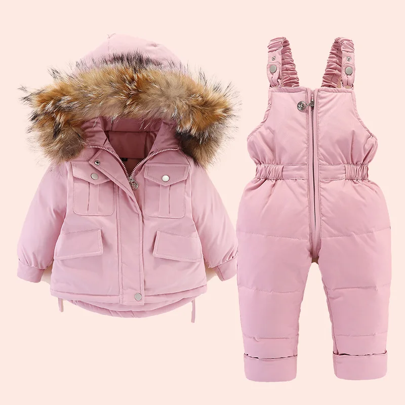 2024 Winter Down Jacket for Girl clothes Kids Overalls Snowsuit Baby Boy over coat Toddler New Year Clothing Set parka real fur