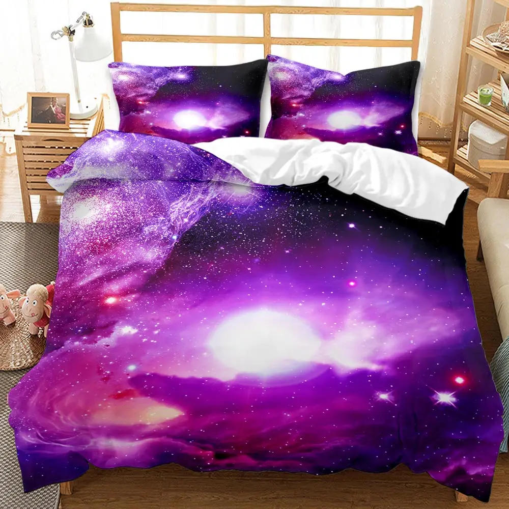 3D Galaxy Duvet Cover Set Bedding Sets Luxury Duvet Cover Set Universe Outer Space Themed Bed Linen 2/3Pcs King Size