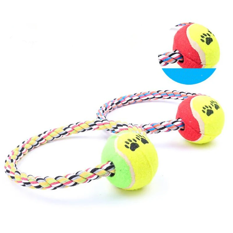 Pet Dog Training Toys Cotton Braided Rope Toys With Tennis Ball Pet Tooth Cleaning Circle Molar Chw Toys Wholesale Pet Supplies