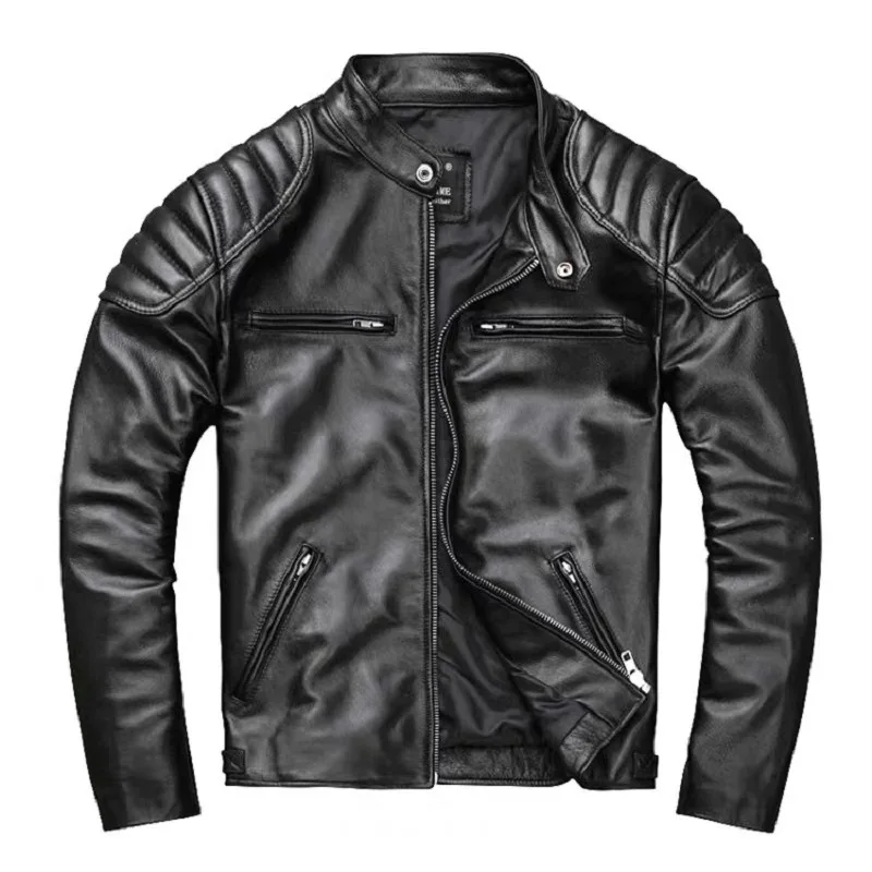 Motorcycle Leather Jacket 100% First Layer Cowhide Men's Spring Autumn Stand-Up Collar Joint Protection Jacket