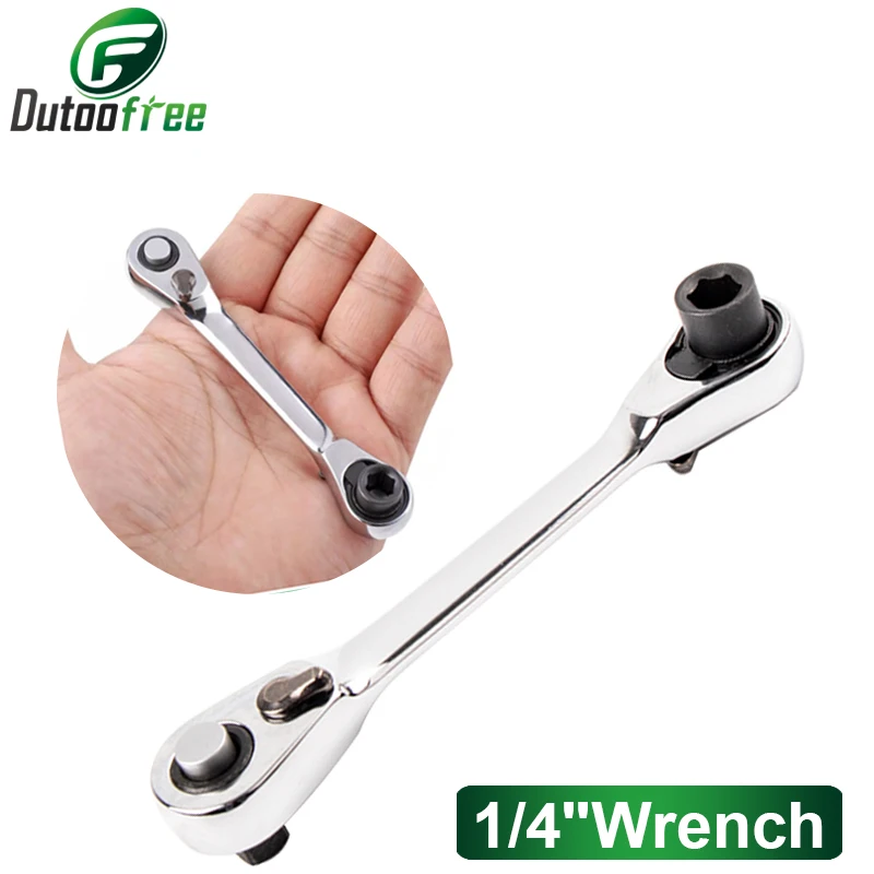 

1/4" Double Ended Quick Mini Socket Ratchet Wrench Rod Screwdriver Bit Tool Torque Wrench Spanner Hand Repair Tools