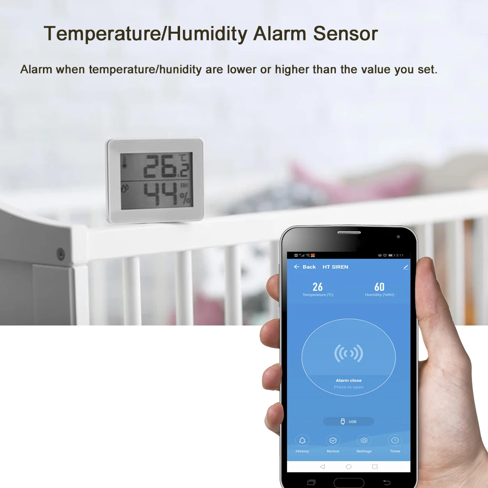 Tuya Smart Wifi Siren Alarm Sensor For Home Security with Strobe Alerts Support USB Cable Power