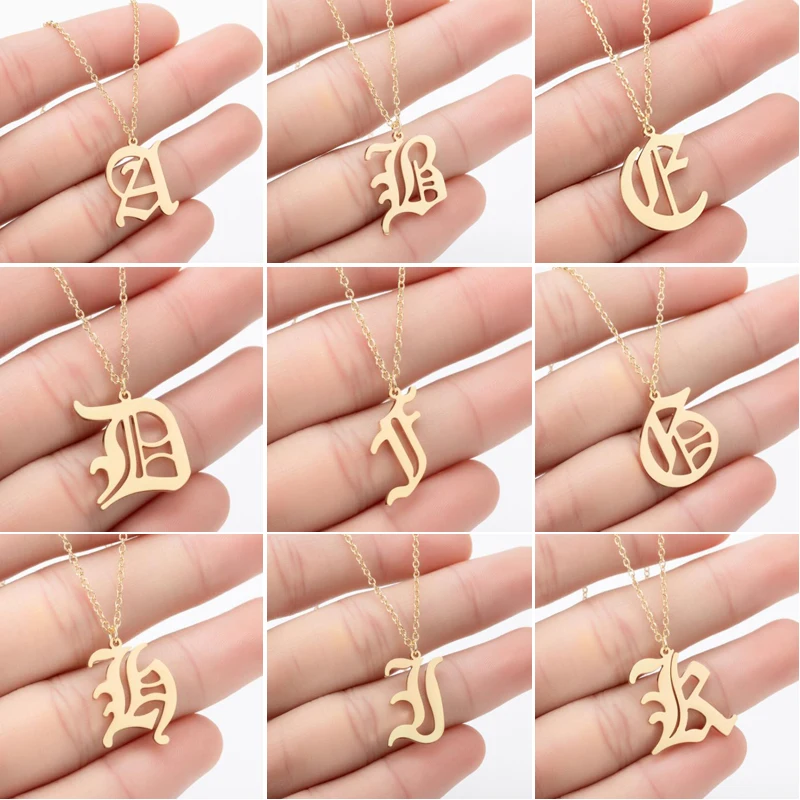 Stainless Steel Initial Necklace Custom Letter Necklace For Women Gold Chain A-Z Letters Old English Font Charm Friend Gift