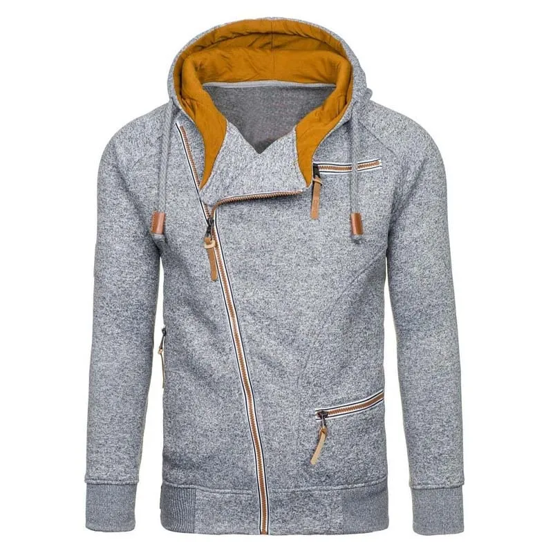 Sudadera con capucha de manga larga para hombre, suéter informal de color liso con cremallera, ropa de calle ajustada, novedad de primavera, 2023