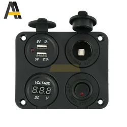 Auto Ladegerät Schalter Panel Mit Voltmeter Dual USB 24V 3,1 A 4 in 1 Panel Zigarette Leichter Buchse AUF/Off Buchse Rocker Schalter