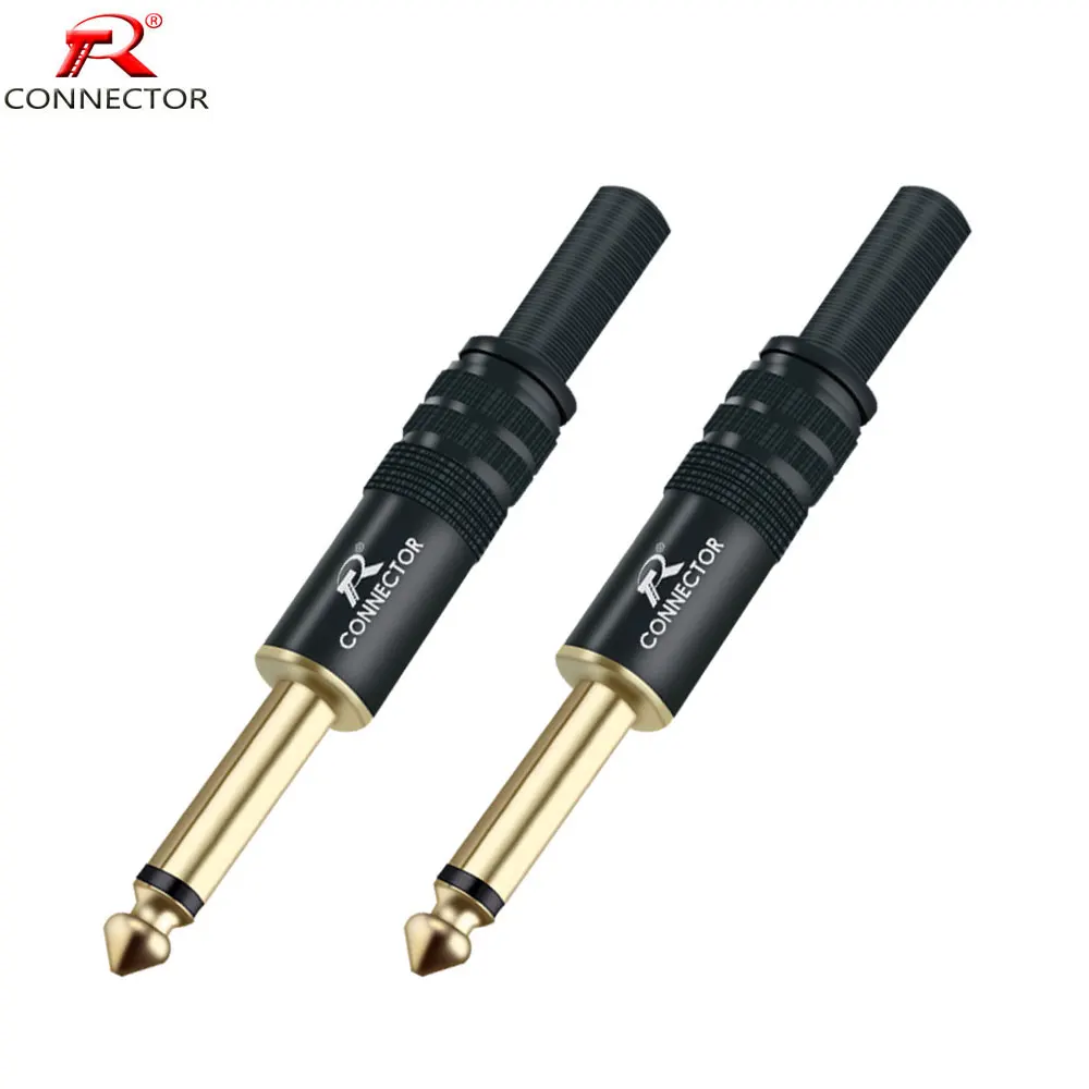 8pcs Jack 6.35mm Gold Plated Black Mono Audio Connector Male Plug Amplifier Microphone Plug 6.35mm TRS Plug Welding